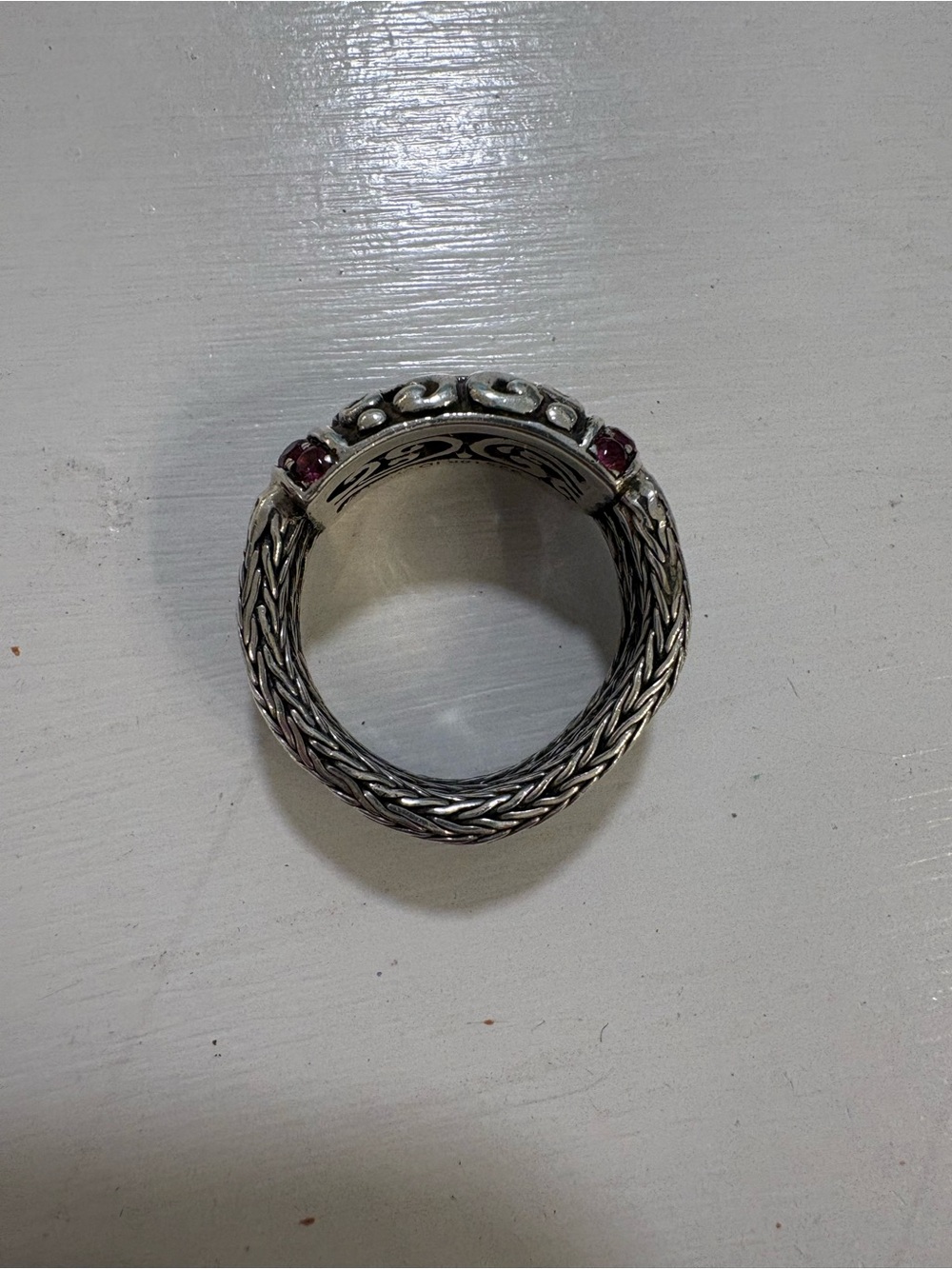 Robert Manse Silver Filigree Ring with Gold Accent featuring Garnets Size 7 - Picture 7 of 16